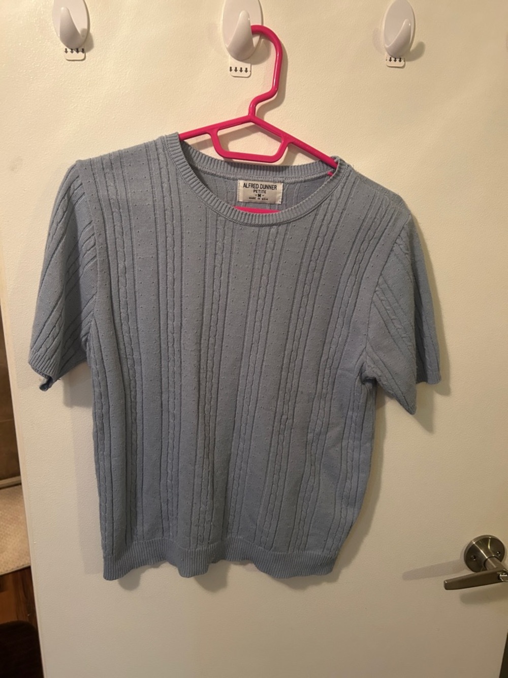 Alfred Dunner Powder Blue Short Sleeve Ribbed Knit Top